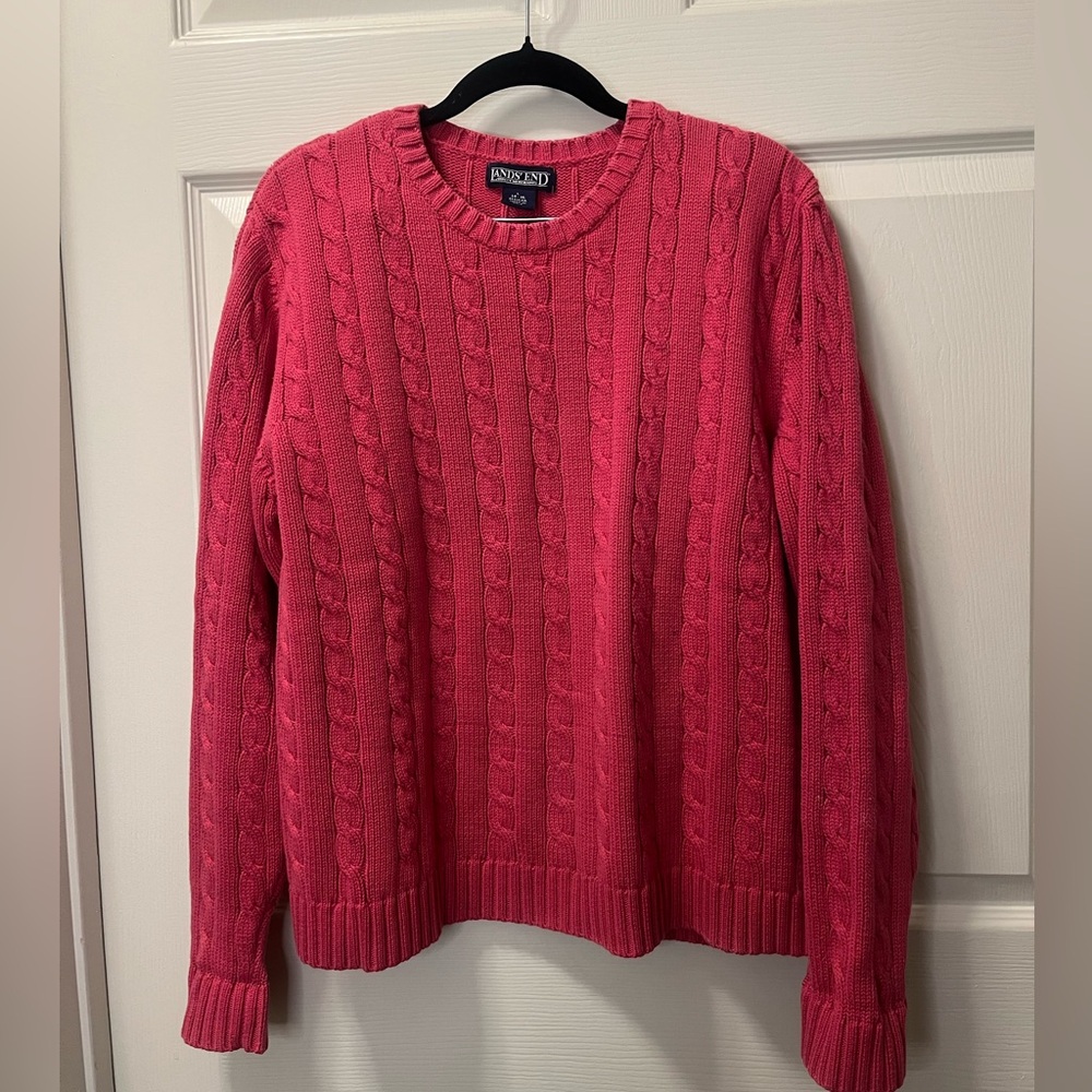 Land’s End Coral Women's Cable Knit Sweater. 100%cotton. Classic Preppy